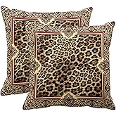 Emvency Set of 2 Throw Pillow Cover Case Beautiful Wild Leo Pattern Leopard Skin Shawl Animal Print Decorative Pillowcase 18"x18"(45cmX45cm) Case Cushion Cover for Bed Couch