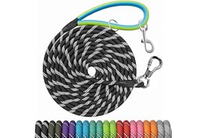 NTR 30 FT Dog Leash, Obedience Recall Training Agility Lead, with 2 Swivel Hooks, Reflective Threads and Soft Handle, Puppy Leash for Walking, Hunting, Camping for Small Medium and Large Dogs-Black