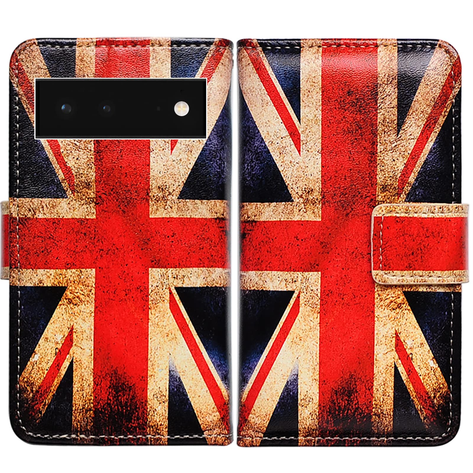 Bcov Google Pixel 6 Case, Retro Union Jack Flag Leather Flip Phone Case Wallet Cover with Card Slot Holder Kickstand For Google Pixel 6