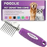 Poodle Pet Dematting Fur Rake Comb Brush Tool with Long 2.5” Steel Safety Blades for Detangling Matted or Knotted Undercoat H