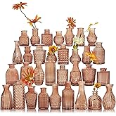 Glass Bud Vase Set of 32 Pcs, Small Glass Vases for Flowers, Amber Bud Vases in Bulk, Vintage Vases for Wedding Centerpieces, Wedding Decorations, Home Table Flower Decor