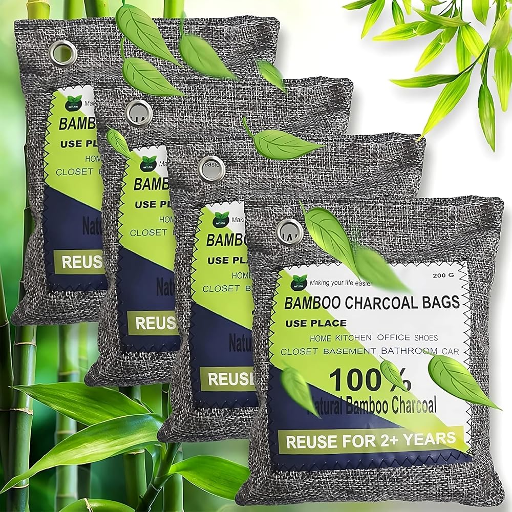 RUN HELIX Bamboo Activated Charcoal Air Purifying Bags 4x200g Odor Eliminator