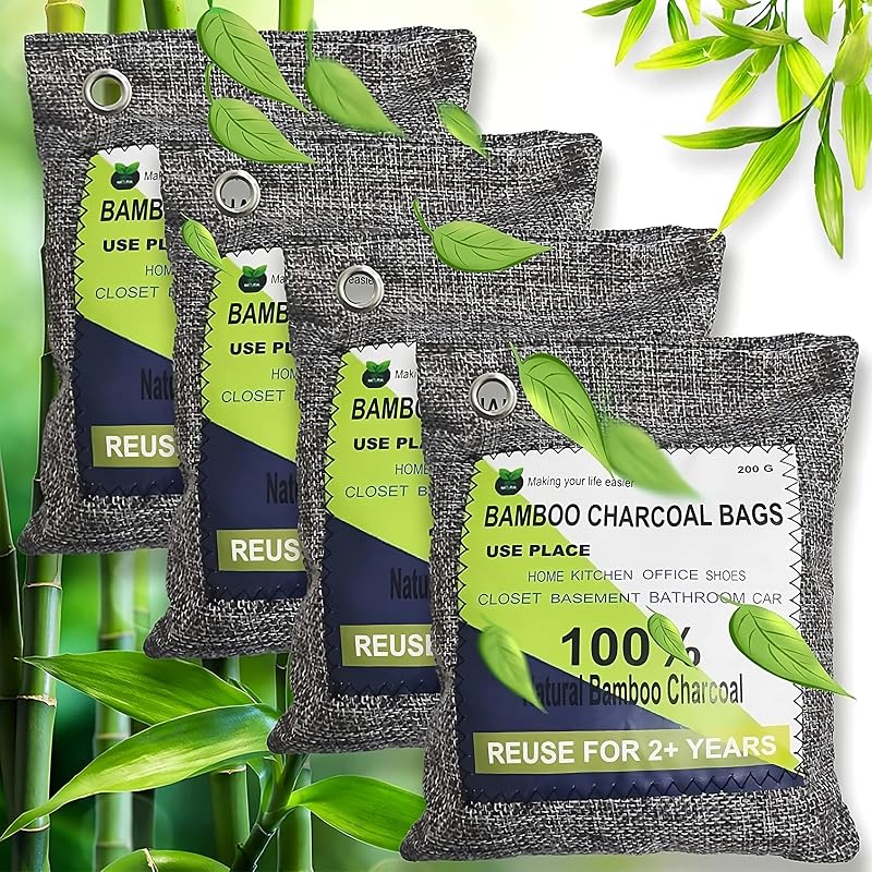 RUN HELIX Bamboo Activated Charcoal Air Purifying Bags 4x200g Odor Eliminator
