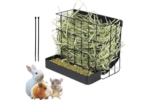 CAIQINLI Rabbit Hay Feeder Guinea Pig Hay Holder with Hook Heavy-Duty Metal,Internal Sloping Design，Hay Feeder for Bunny,Rabbit，Chinchillas,Comes with Two Multifunctional Zippers