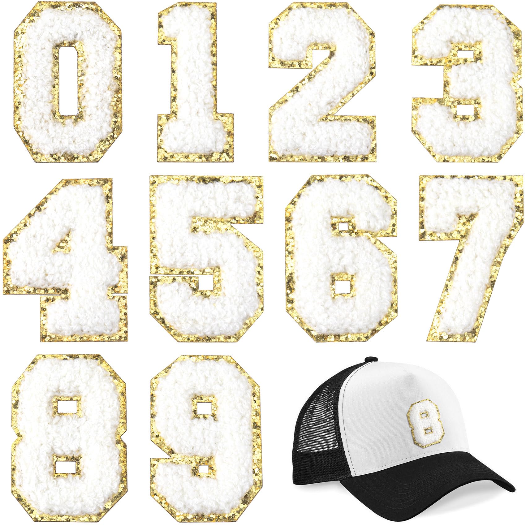 Photo 1 of HINZIC 10Pcs2 inch Number Patches Self Adhesive, 0-9 Number Chenille Stick on Embroidery Applique for Clothes Varsity Team Jerseys Rugby Sports Football Volleyball Hats Jacket