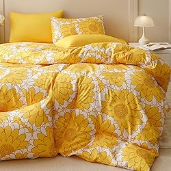 Cottonight Floral Comforter Set Cal King Yellow