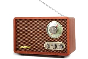 LoopTone USB SD Multifunction AM FM Vintage Radio with Bluetooth Speaker,Retro Wood Table Radio for Kitchen Living Room with 