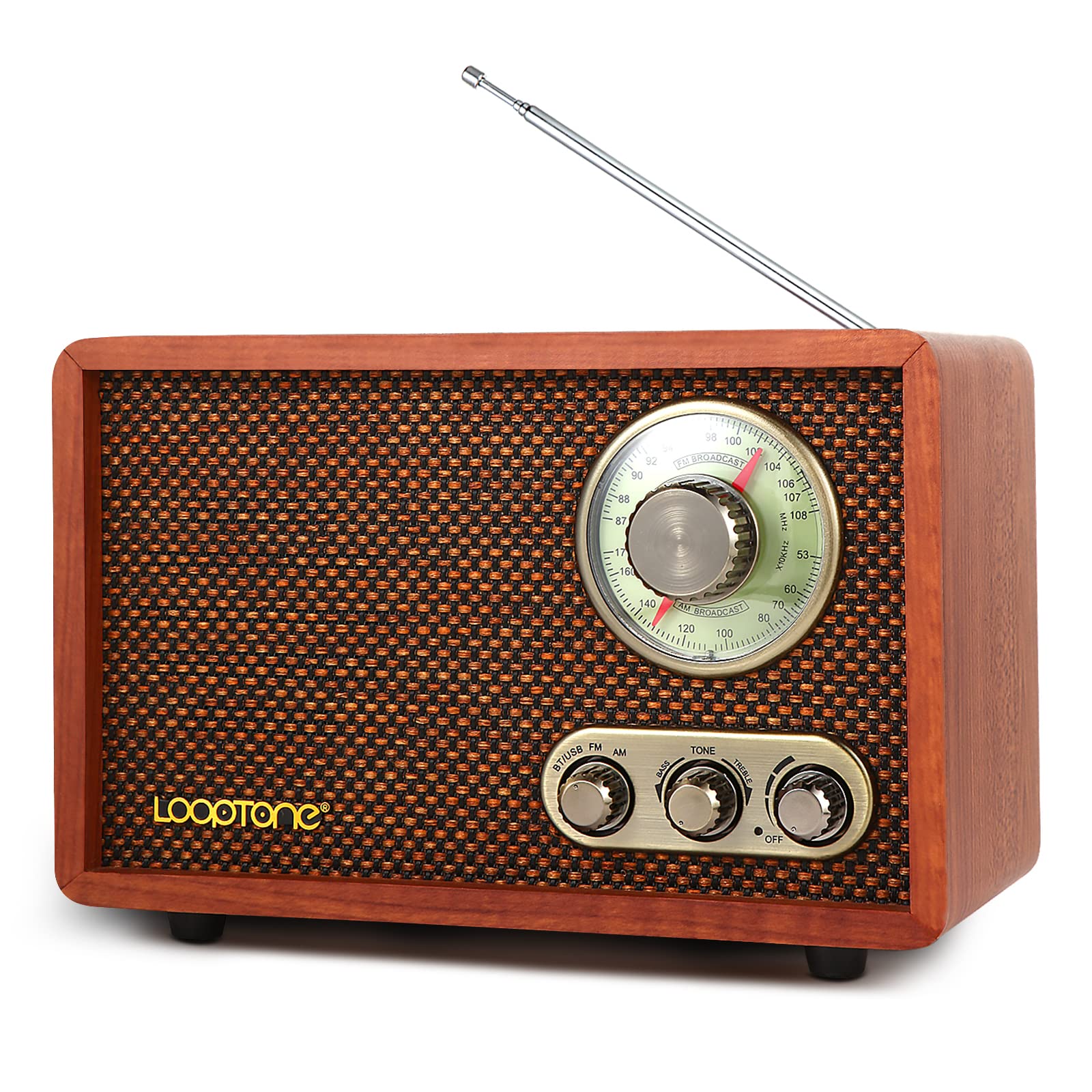 Photo 1 of LoopTone USB SD Multifunction AM FM Vintage Radio with Bluetooth Speaker,Retro Wood Table Radio for Kitchen Living Room with Rotary Knob Brown