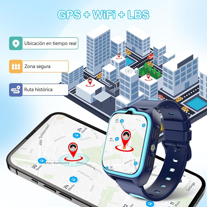 Relógio Inteligente 4G para Crianças com Videochamada e GPS, Relógio Inteligente Infantil com SOS, Lanterna LED, Chat de Voz, Bateria de 800 mAh, Modo Aula, Pedómetro, Câmara, IP68, Presente e Brinquedo para Raparigas e Rapazes — foto 2 de 8