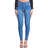 YMI Womens YMI Womens Curvy Fit 1-Button Tailored Wannabettabutt High Rise Skinny Jean Made with Recycled Fibers