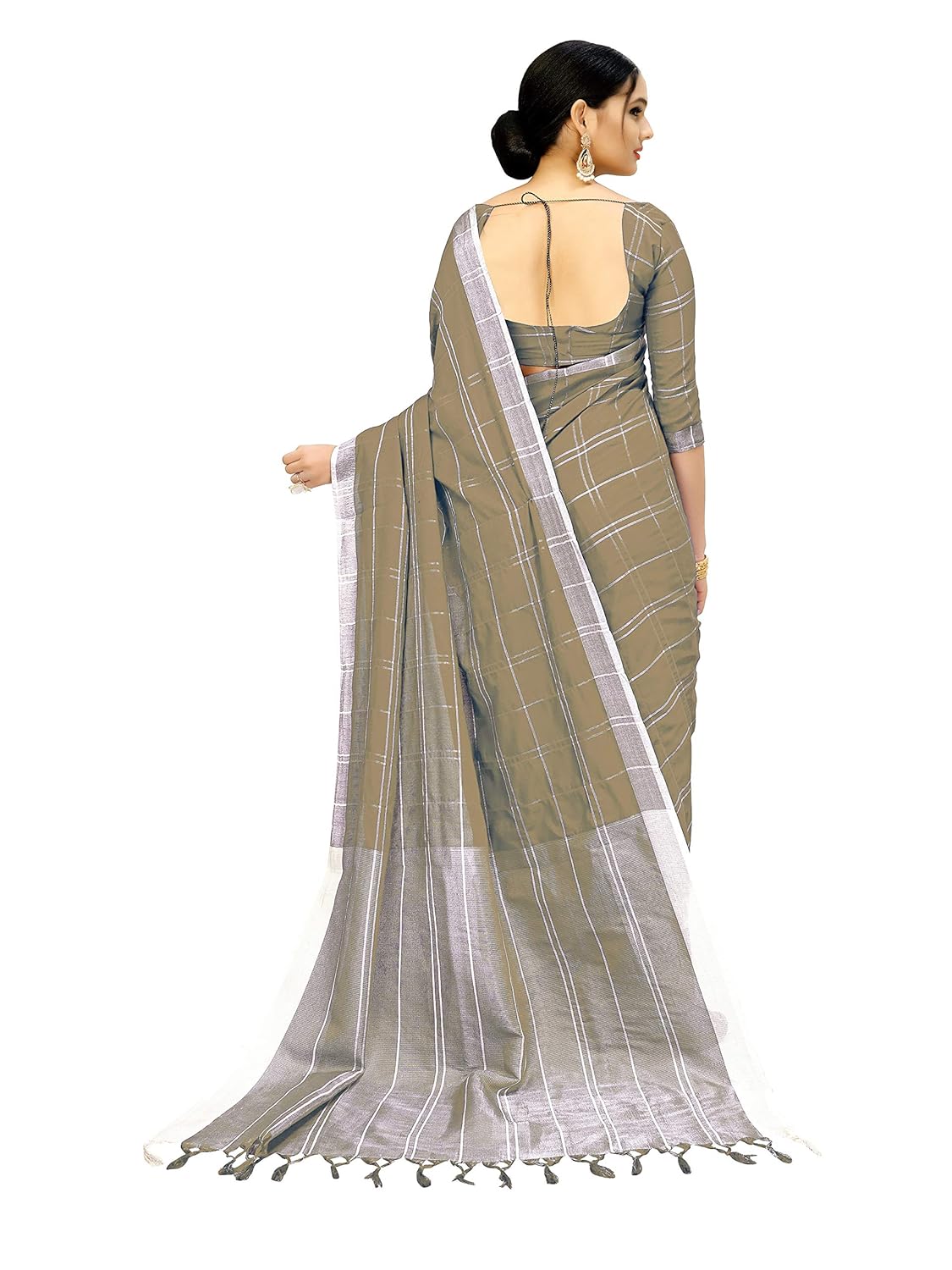 indira designer women's cotton linen blend with tessal linen sarees with blouse piece