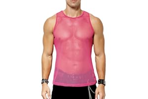 Casey Kevin Men's Mesh Fishnet Tank Top Fitted See Through Sleeveless Breathable Sheer Rave Vest
