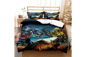 LUCIHZ Kids Boys Transformers Bedding Duvet Cover Size Twin/Queen Lightweight Quilt Cover Bumblebee Optimus Prime