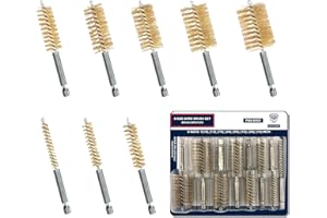 KWALITISTAR 8-Size Bore Brush Set, Brass / Copper Wire Brush for Power Drill, Drill Brush Set, Metal Brush, Cleaning Brush, 1(1/8), 1.0, 7/8, 3/4, 5/8, 1/2, 3/8, 1/4 - inch Diameter, with 1/4-in Hex Shank