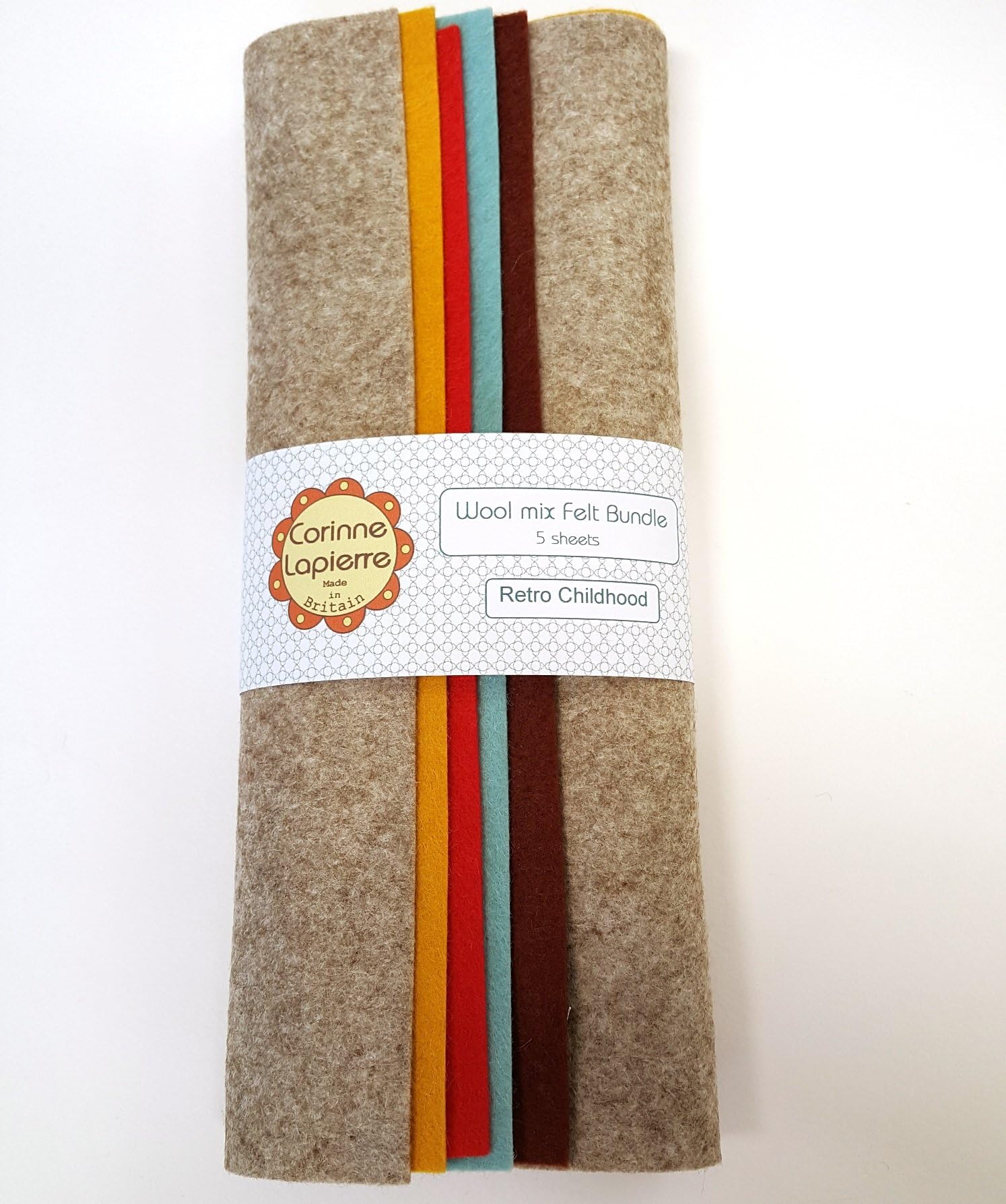 Corinne Lapierre Wool Mix Felt 9" Squares-Bundle of 5 Assorted Shades, Retro Childhood
