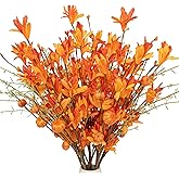 LLZLL Artificial Fall Flowers 12 Pack Fall Floral Picks with Pumpkins and Berries 17 Inch Orange Forsythia Stems for Autumn Flower Arrangements Home Thanksgiving Decorations
