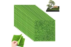 Artificial Garden Grass, 8 Pcs Green Artificial Grass 15 x 15 cm Turf Synthetic Grass Life-Like Fairy Artificial Grass Lawn f