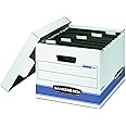 Bankers Box 4-Pack HANG'N'STOR Medium-Duty File Storage Boxes - FastFold Assembly, Lift-Off Lid, Letter Size, White/Blue