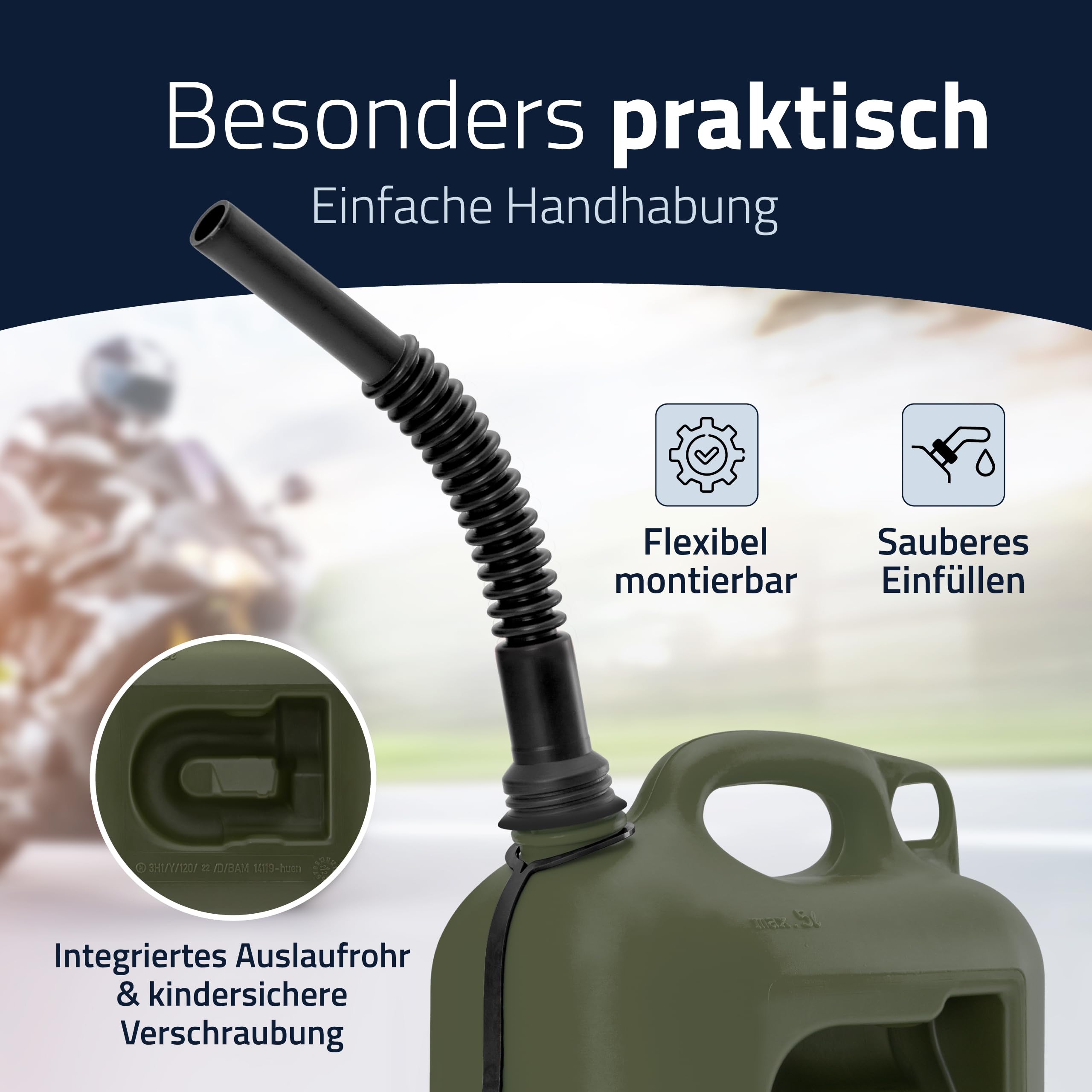 Hünersdorff Kraftstoff-Kanister Profi 5L für Benzin, Diesel und andere Gefahrgüter, UN-Zulassung, Made in Germany, TÜV-geprüfte Produktion, oliv 2