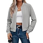 CRAZY GRID Womens Fashion Full Zip Up Jacket Comfy Long Sleeve Cropped Gym Top Solid Color Outfits with Pockets