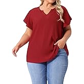 Agnes Orinda Plus Size Tops for Women V Neck Ruffle Short Sleeve t Shirt Summer Casual Blouses