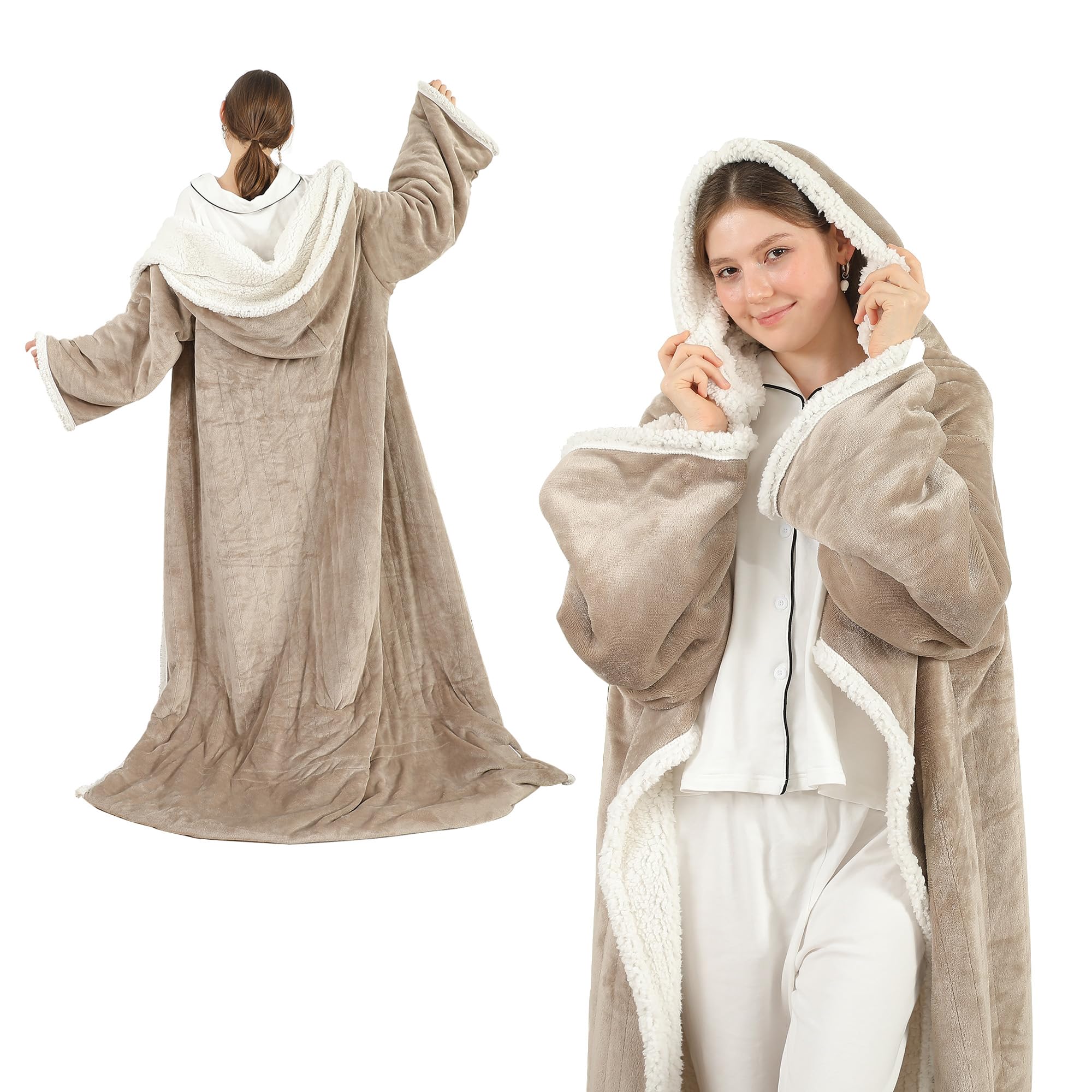 Photo 1 of (xl size) Electric Snuggle Throw Blankets with Foot Pocket, Wearable Heated Throw with Sleeves & Hood, 6 Heat Levels & 1-4H Timer, Full Body Warmth, The Perfect Warming Gift for Women & Men, Carmel