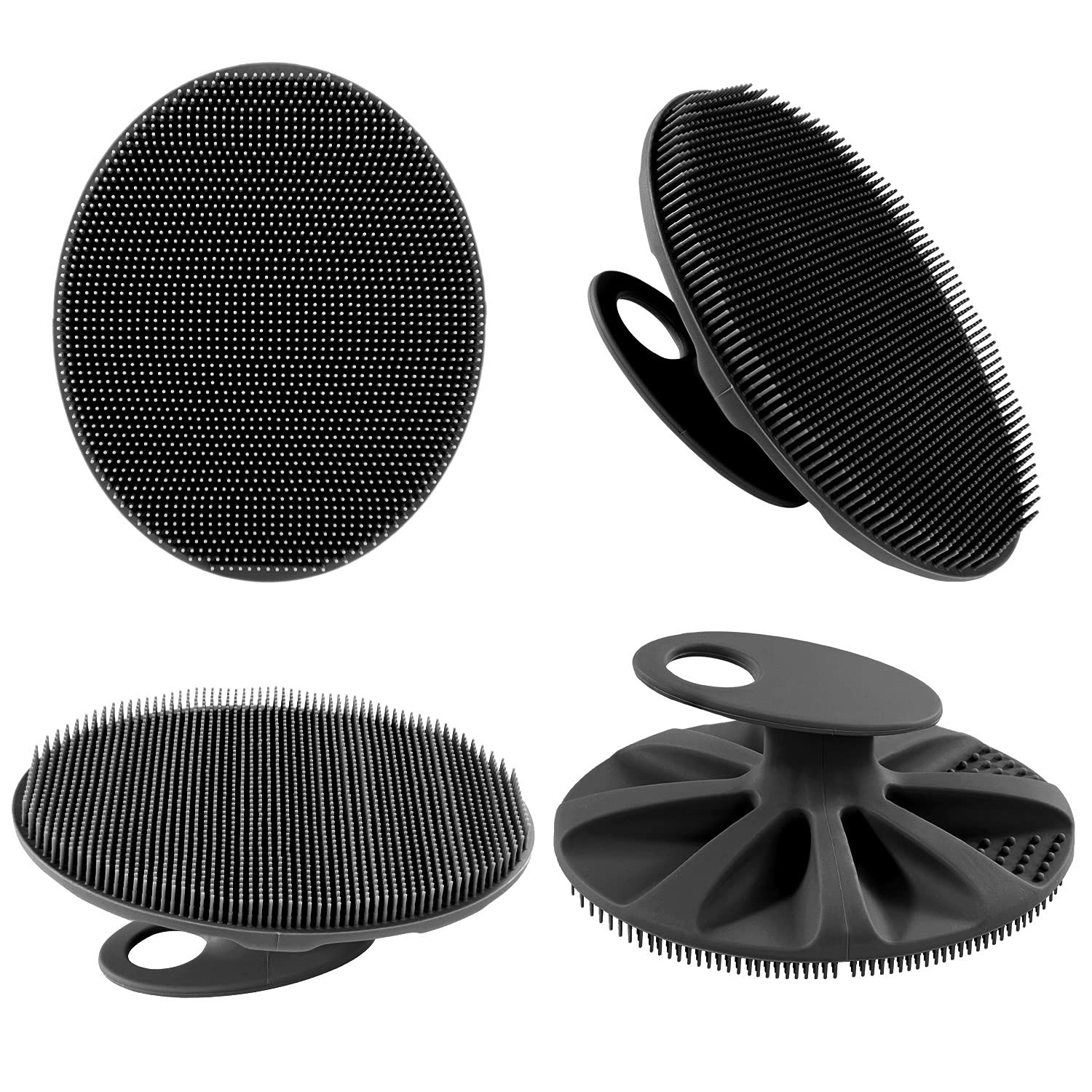 INNERNEED Soft Silicone Body Scrubber Handheld Shower Cleansing Brush, Gentle Exfoliating and Massage for All Kinds of Skin (Black)