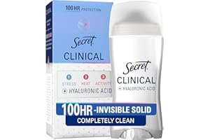 Secret Clinical Strength Invisible Solid Antiperspirant Deodorant for Women, 100HR Sweat & Odor Protection, 3X Stress Protection with Hyaluronic Acid, PH Balanced, Completely Clean Scent, 2.6 oz