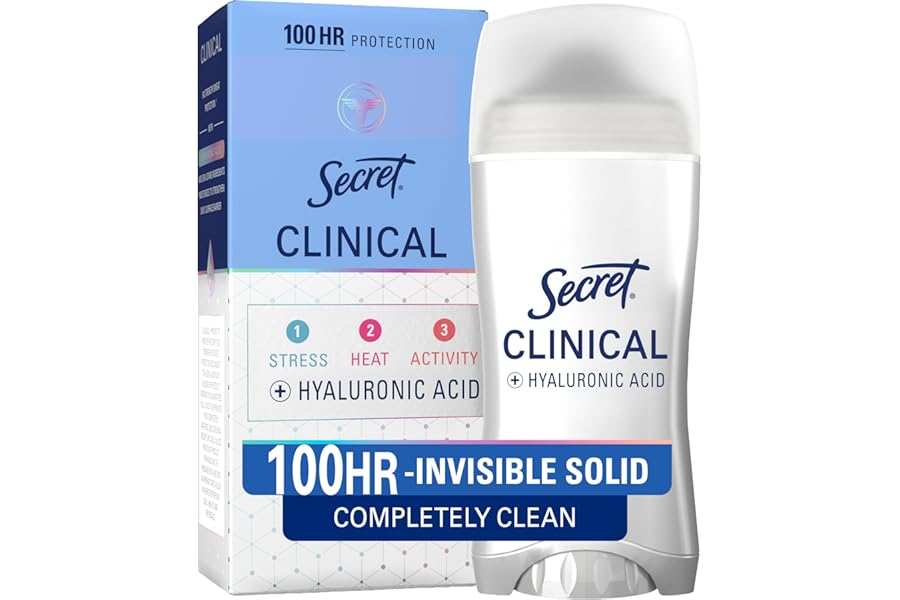 Secret Clinical Strength 100HR Sweat & Odor, Completely Clean Invisbile Solid Antiperspirant Deodorant for Women, 3X Stress P