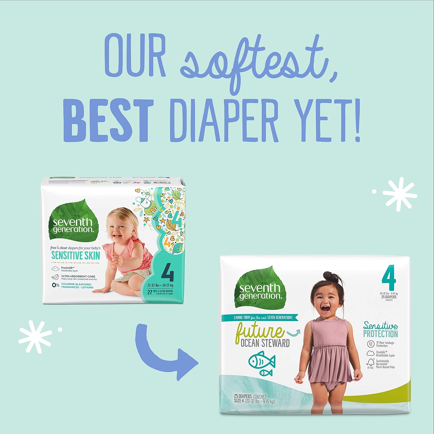 Seventh Generation Free & Clear Baby Diapers with Animal Prints Size 4, 22-37 lbs 135 count: Health & Personal Care