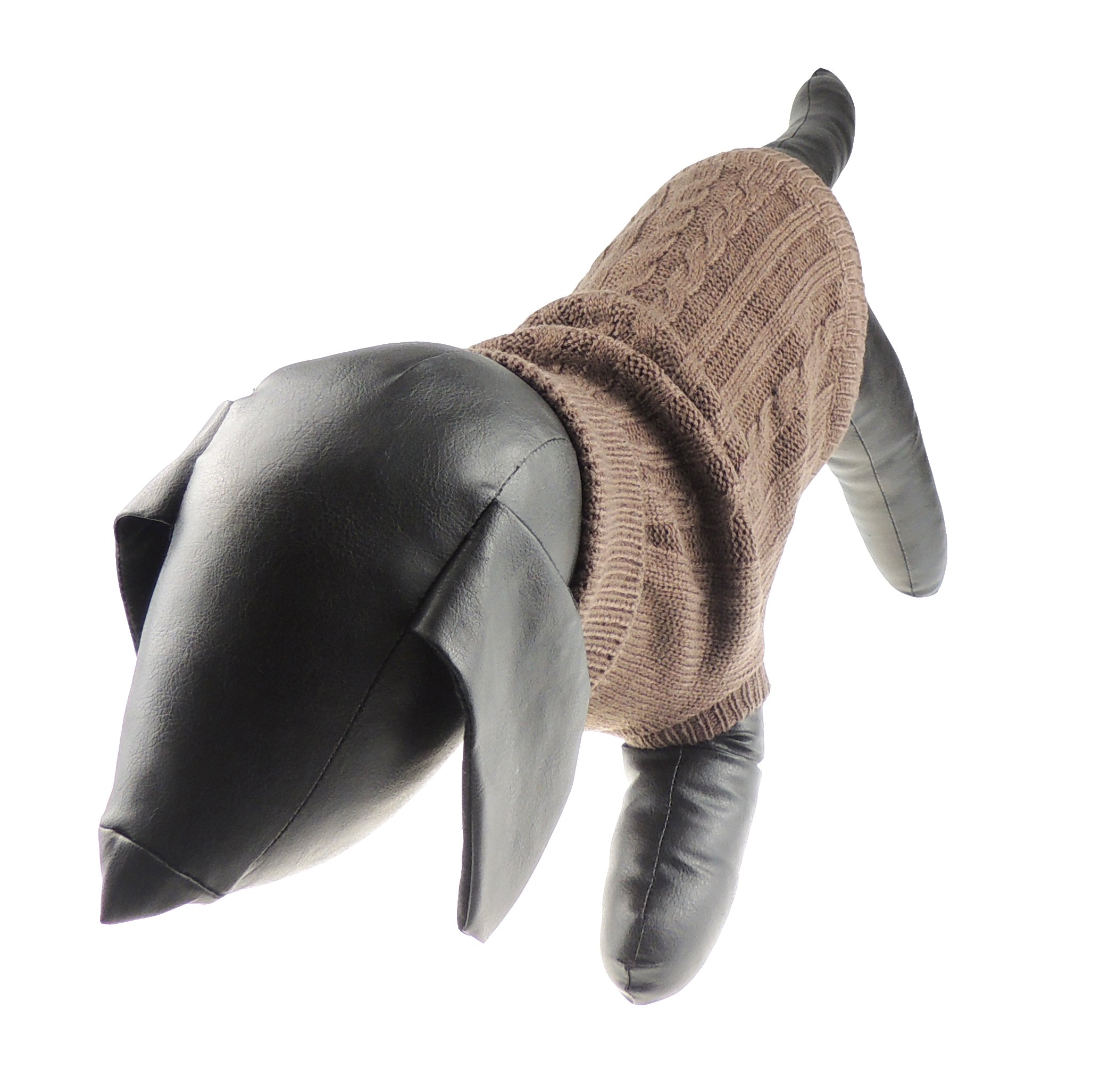 SMALL DOG ONLY Puppy Cat Christmas Outfit Warm Fleece Winter Girl Boy Jumper Coat Clothes Cold Weather Outdoor Walking Pullover Cable Knitted Knit Sweater Sweatshirt Brown (Dark Brown L)