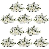 NUPTIO Large Flower Centerpieces for Tables: 17.7 inch Diameter White Artificial Flower Ball Arrangement 10 Pcs for Wedding Party Centerpiece - Fake Floral Rose for Bridal Shower Decorations