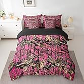 Feelyou Pink Camouflage Twin Comforter Set with Sheets All Purpose Camo 7 Pieces Bedding Set for Hunters Cabin or Rustic Lodge Boys Girls Rustic Farmhouse Bed in a Bag The Woods Camouflage Bed Set