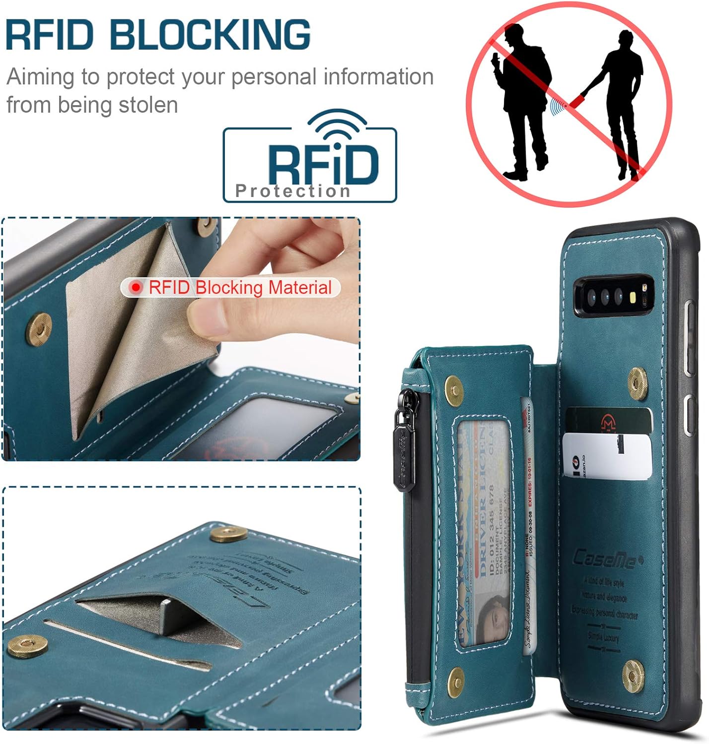 UFinetech 2-in-1 Samsung Galaxy S10e Case Wallet Leather TPU Flip Stand Magnetic Card Holder Waterproof Zipper RFID Blocking Designer Luxury Stylish 2020 Purse Holster Cover for Samsung Galaxy S10e - Image 5