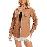 Simlakey Women's Frayed Hem Denim Jean Jacket Long Sleeve Pockets Shirt Jacket Shacket Outfits