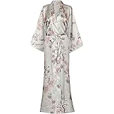 goodmansam Women's Long Floral Satin Kimono Robes Bridal Dressing Gown Wedding Bridesmaid Nightgown