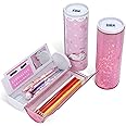 NBX NewmeBox Multifunctional Pencil Case with Quicksand, Calculator, Mirror, Clear Pen Box Pouch, Cute Desk Organizer, Standing cylinder Shape for Girls, Boys, School Supplies(Sakura cat)