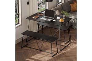 Pinmoco Dining Table Set for 4, 47.5 inch Kitchen Table with 2 Benches, 3-Piece Dining Chairs Set for Small Space, Apartment,