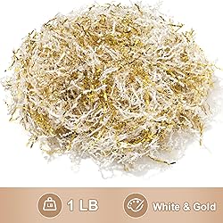 Wowxyz 1 LB Crinkle Cut Paper Shred White & Gold