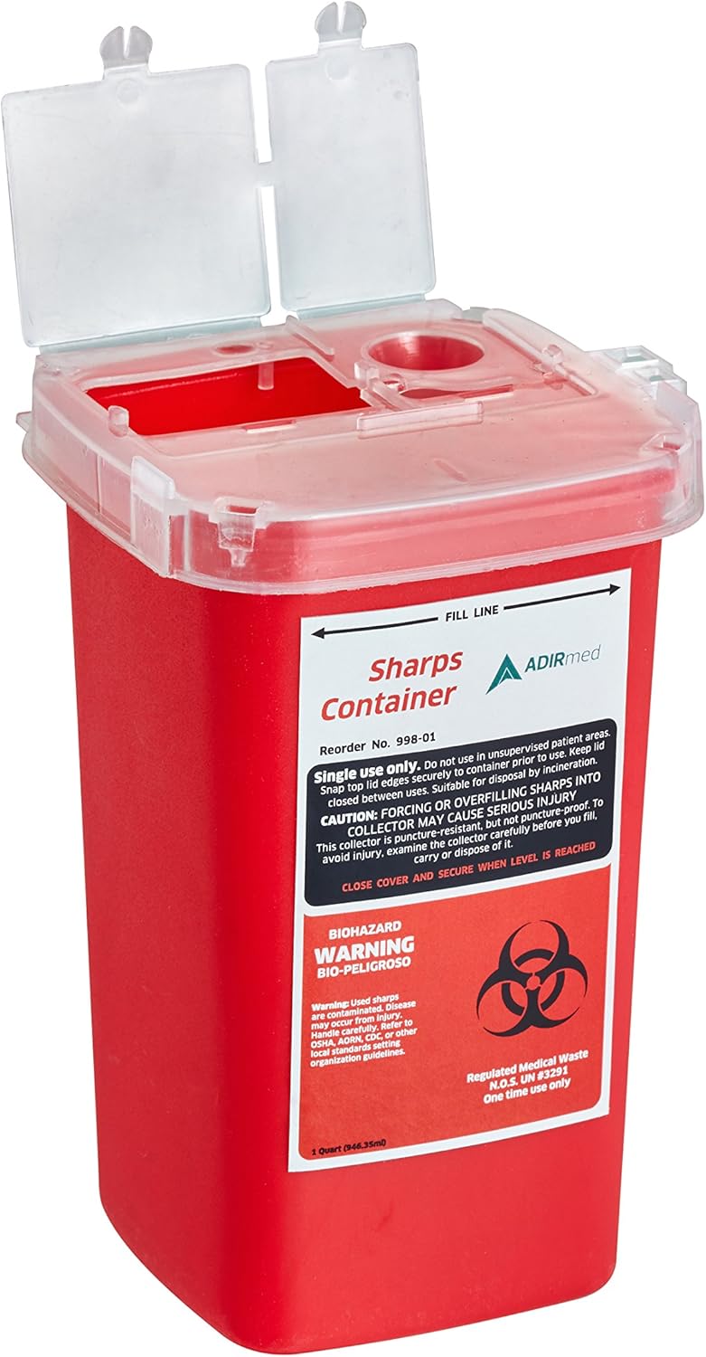 AdirMed Sharps & Needle Biohazard Disposal Container 1 Quart - 6 Pack: Health & Personal Care