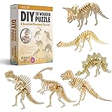 Hands Craft DIY 3D Wooden Puzzle Bundle Set, Pack of 6 Dinosaur Brain Teaser Puzzles | Educational STEM Toy | Safe and Non-To