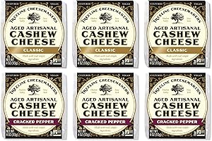 TREELINE TREENUT CHEESE Treeline Cheese - Vegan Dairy-Free Aged Artisanal Cheese 4 oz, 6-Pack (Variety - Classic & Cracked Pepper)