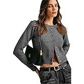 SISKIN Women's Round Neck Long Sleeve Single-Breasted Casual Short Wool Knit Thick Cardigan, Basic Knitted Sweater
