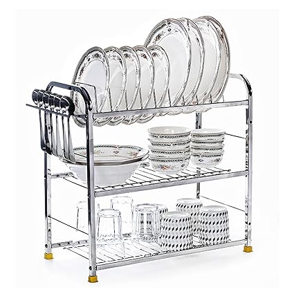 Home Creations 3 Layer 18 Inch Kitchen Dish Rack Plate Cutlery Stand / Kitchen Utensils Rack / Modern Kitchen Storage Rack