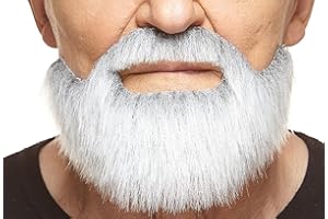 Mustaches Self Adhesive, Novelty, Short Boxed Fake Beard, False Facial Hair, Costume Accessory for Adults, Gray with White Color