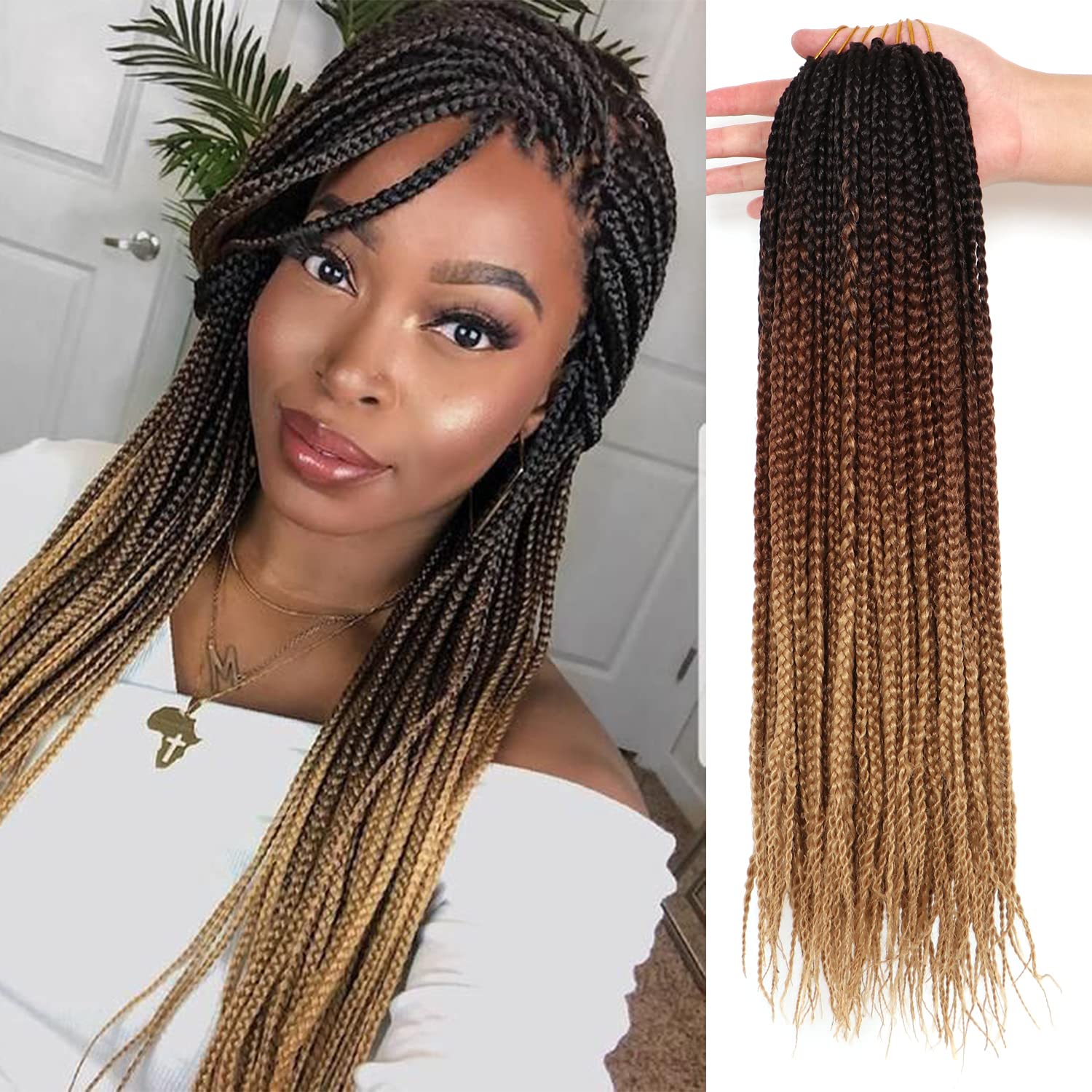 7Packs/Lot Box Braids Crochet Hair Extensions Pre looped Crochet Hair Crochet Braids Box Braid Crochet Hair Crochet Braids Hair for Black Women (18Inch(Pack of 7), #1B-30-27) — image 1