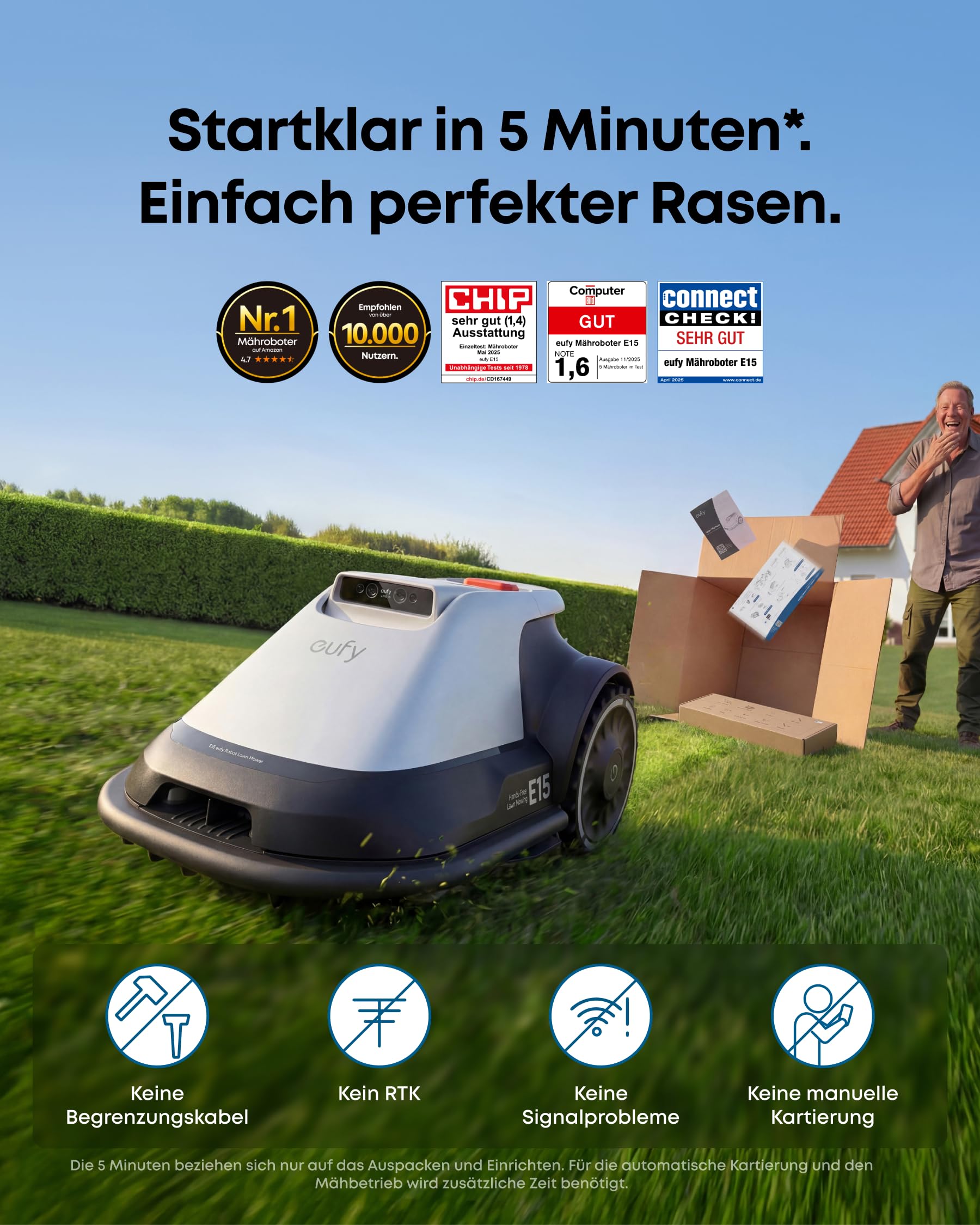 eufy E15 Mähroboter ohne Begrenzungskabel, Garten bis 800m², Keine Signalausfälle, Kein RTK, TrueVision Technologie, Smart-Navigation, Präzisionsrandschnitt, Hindernisvermeidung, App-Steuerung 2