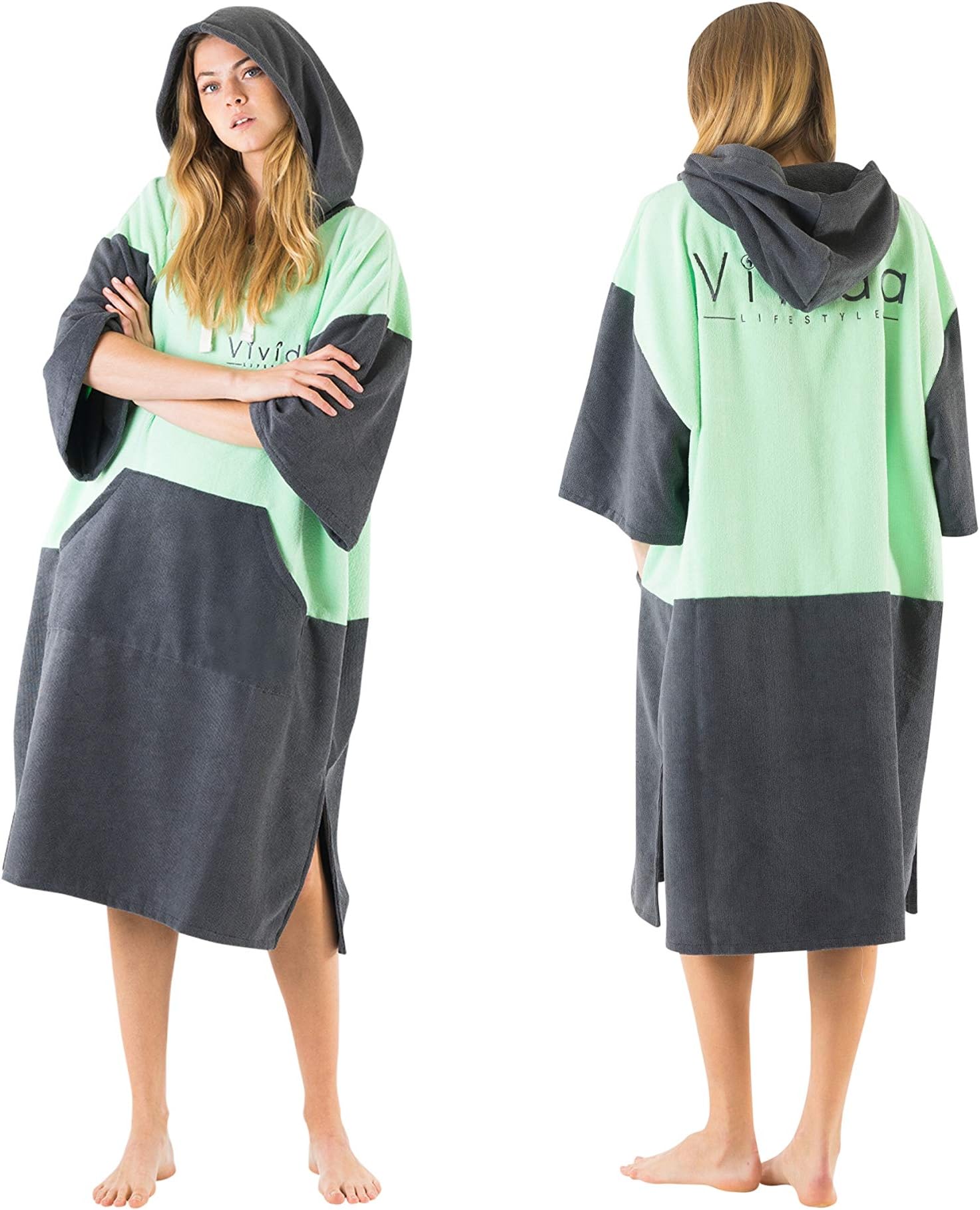 Vivida Lifestyle – Hooded Changing Adult Poncho Microfibre Towel with Front Kangaroo Style Zip Pocket, Underarm Access for Beach, Surfing and Swimming, Multiple Colours