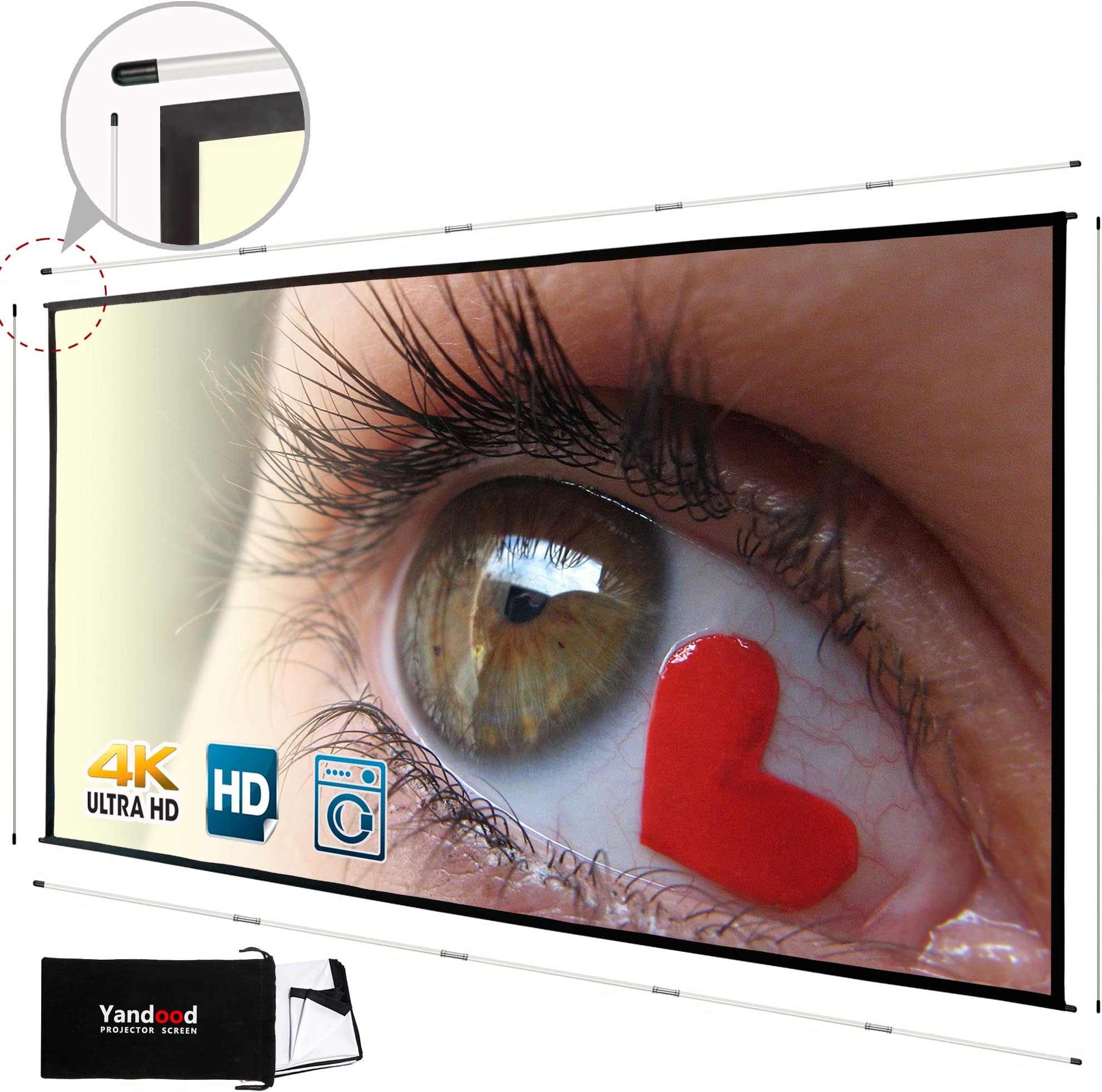 Projector Screen Movie Screen 100/120inch 16:9 HD Double-Sided Projection Foldable Portable Projection Screen with 4 Sides Pole Support for Outdoor Indoor Theater (100 inch)