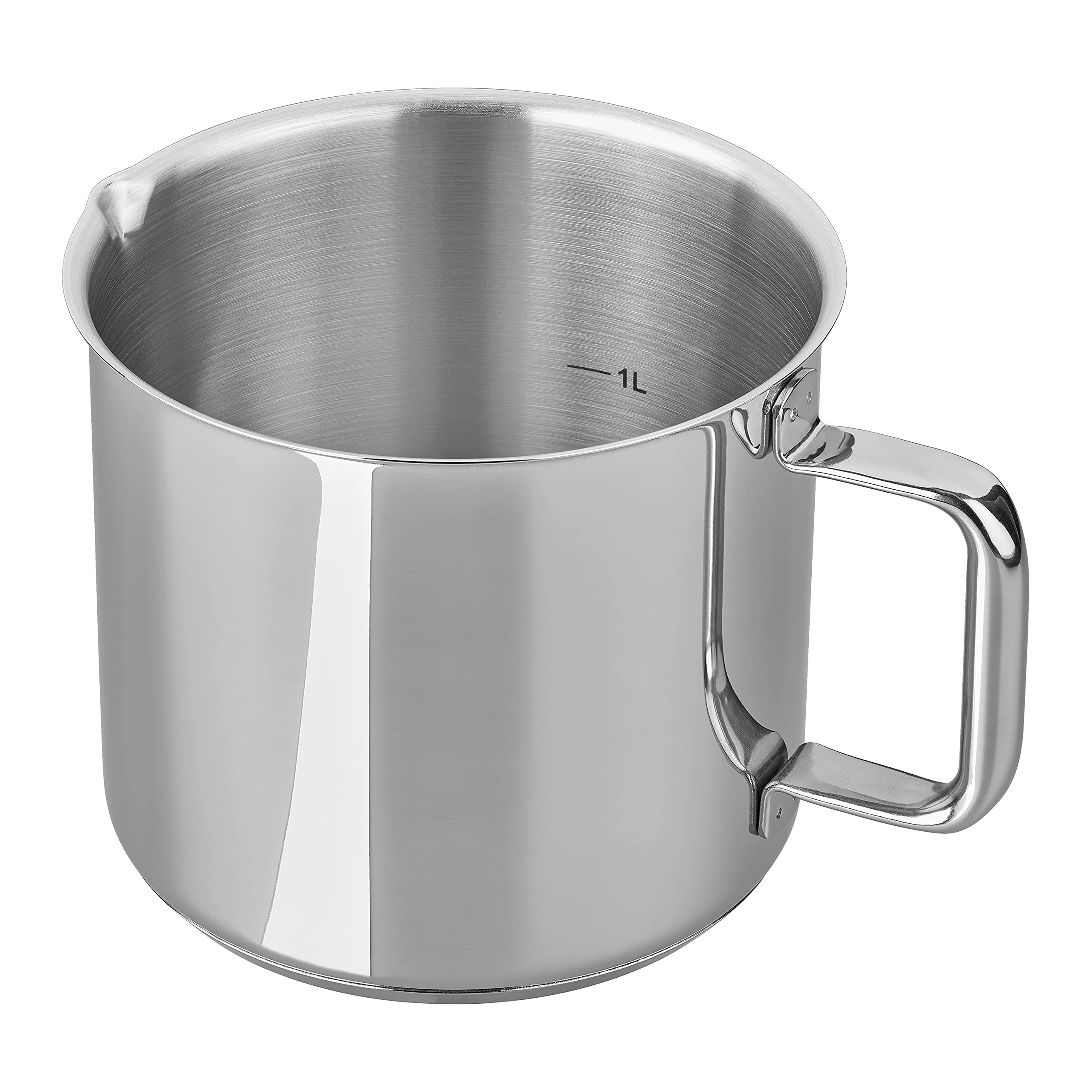 Tala Performance Stainless Steel Milk Pot Measuring jug with Convenient Internal Litre Markings Made in Portugal, Suitable for All hob Types Including Induction, Polished Mirror Shine Finish